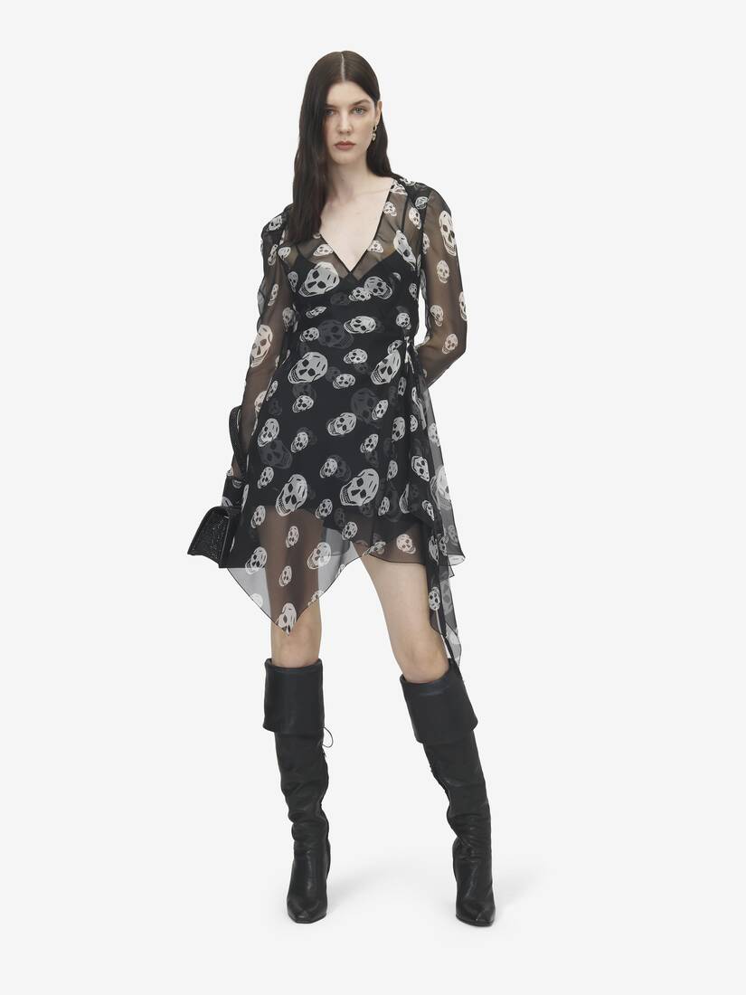 Alexander McQueen 桑蚕丝骷髅印花裹身连衣裙