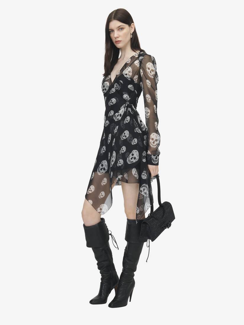Alexander McQueen 桑蚕丝骷髅印花裹身连衣裙