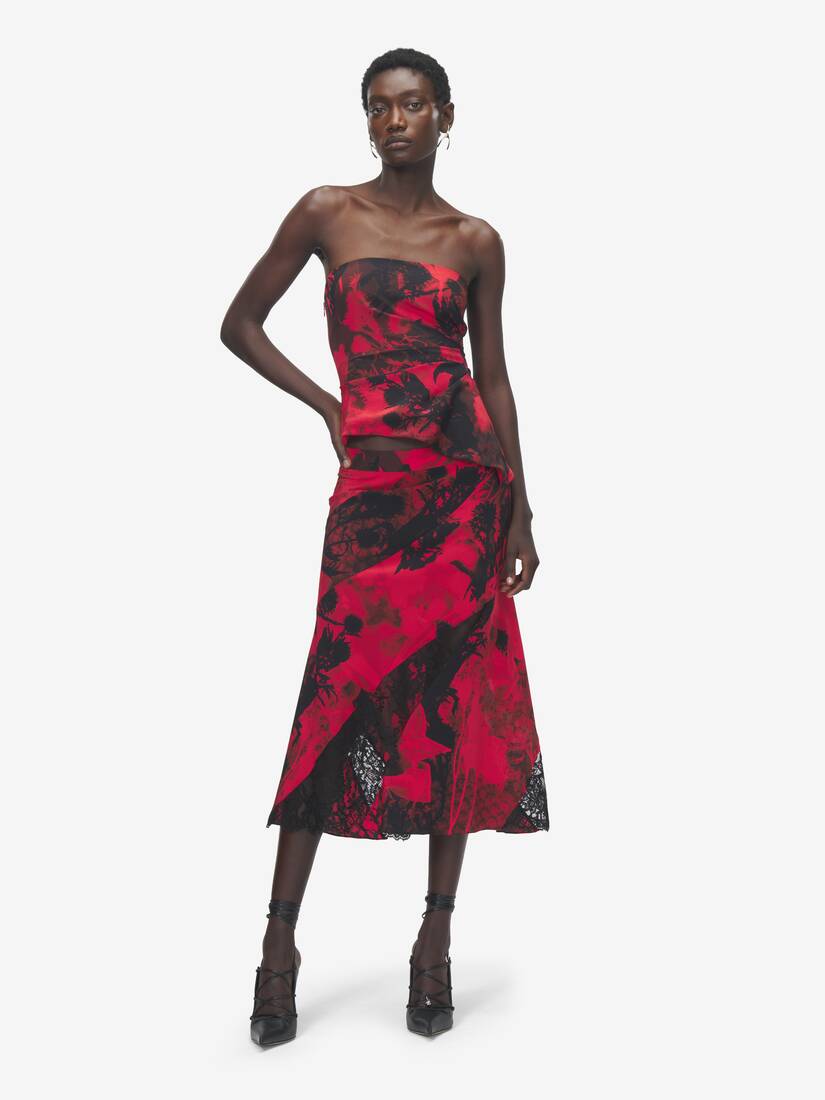 Alexander McQueen 花卉斜裁中长半身裙