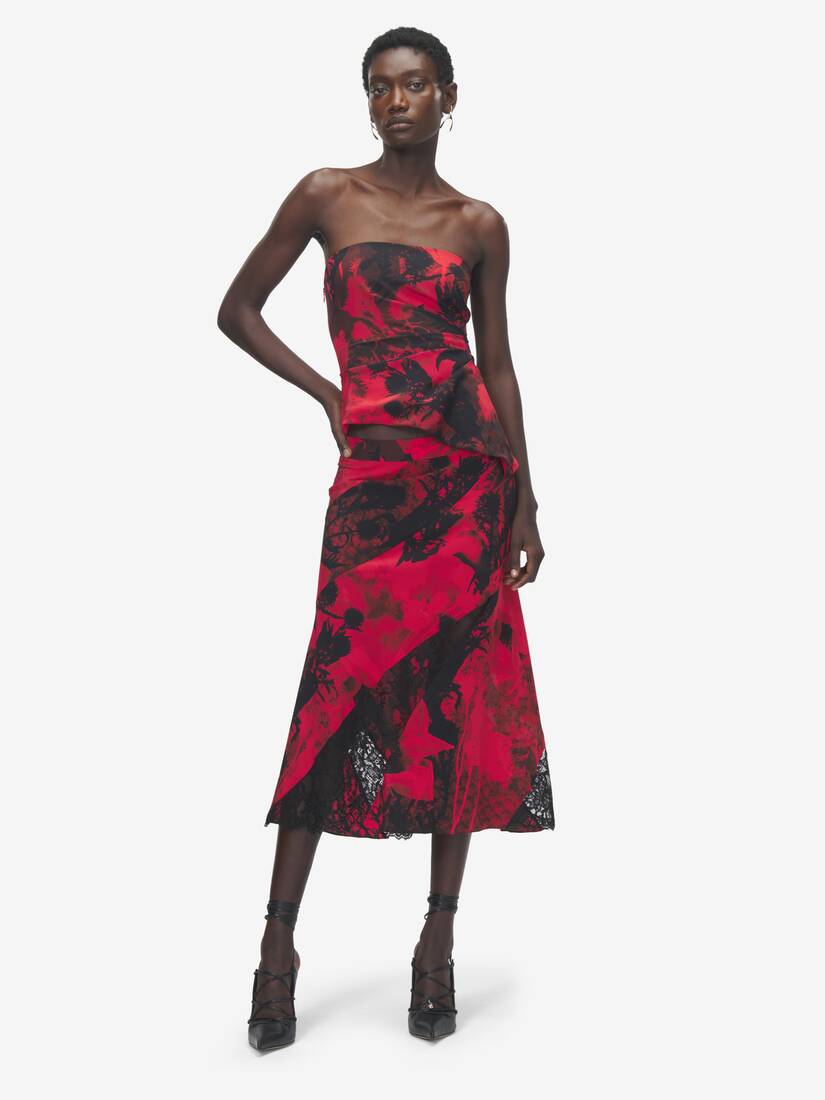 Alexander McQueen 花卉斜裁中长半身裙