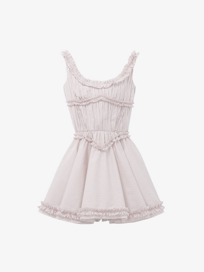Alexander McQueen 褶裥荷叶边细条纹迷你连衣裙