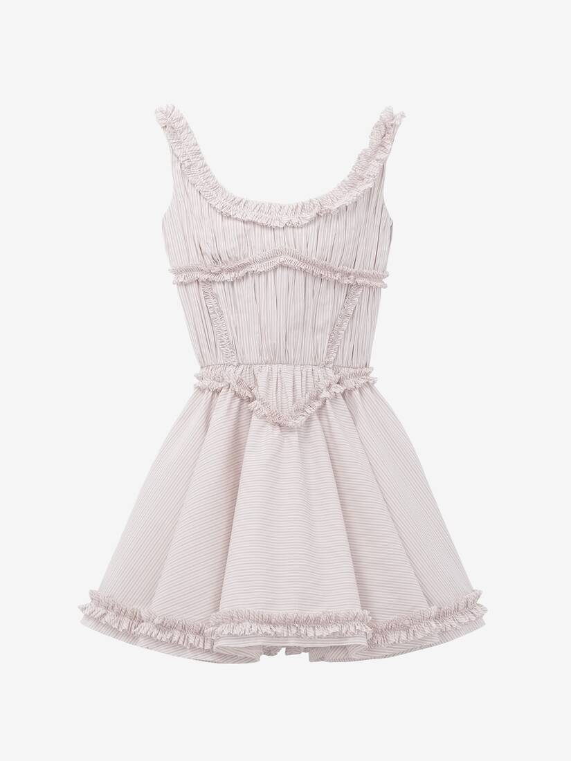 Alexander McQueen 褶裥荷叶边细条纹迷你连衣裙