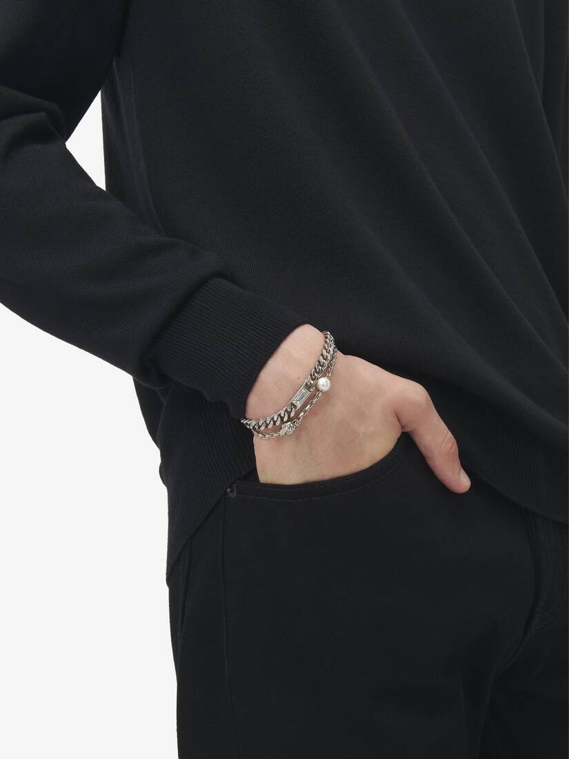 Alexander McQueen Skull & Pearl层叠链条手链