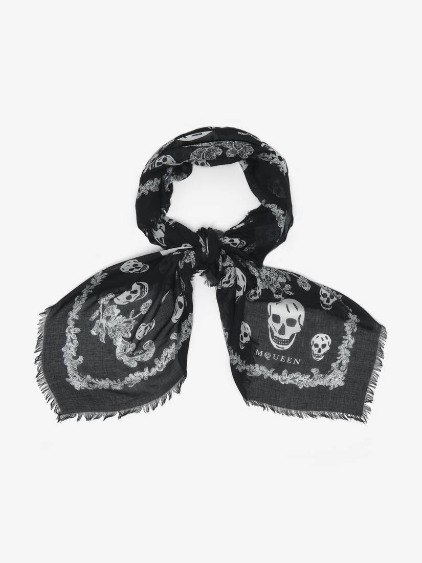 Alexander McQueen 蕾丝肋骨Skull丝巾
