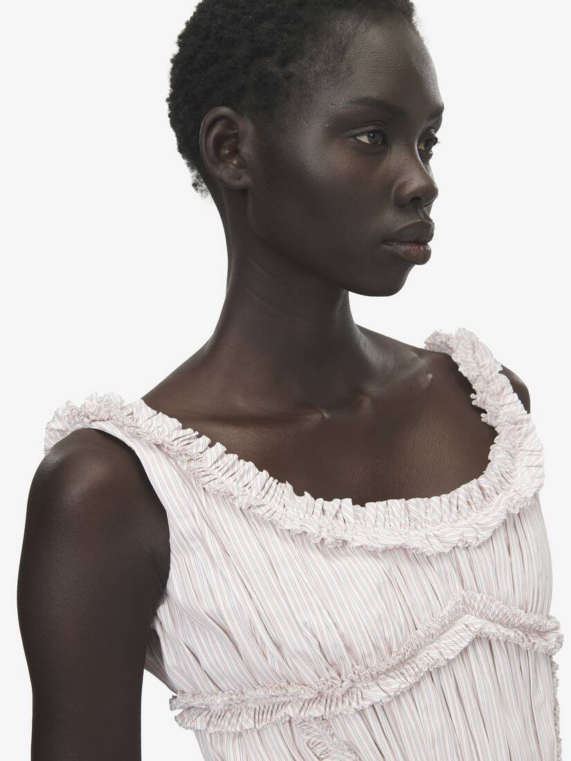 Alexander McQueen 褶裥荷叶边细条纹迷你连衣裙