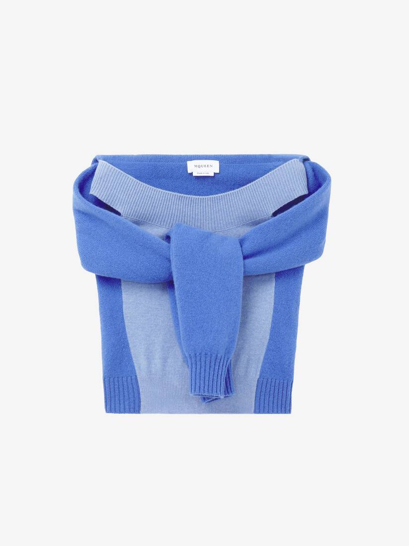 McQueen女士蓝色羊毛山羊绒视错觉针织上衣