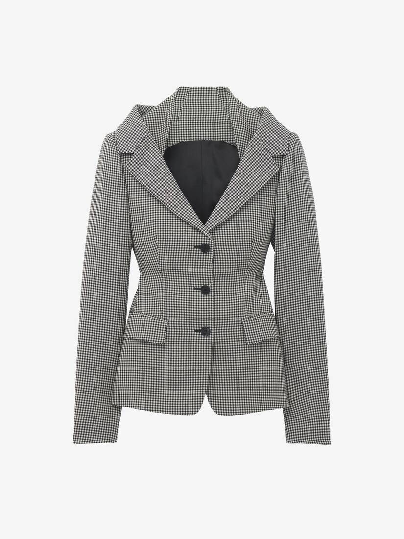 Alexander McQueen 维希格纹露肩背带夹克