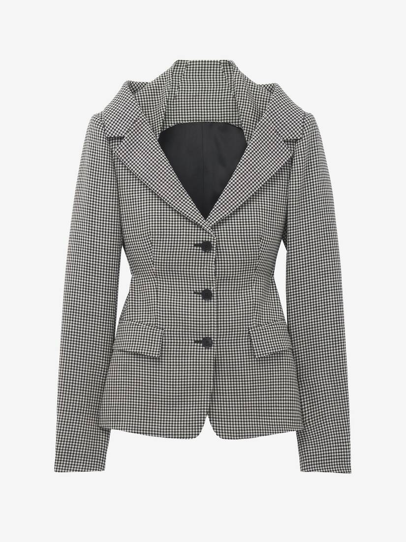 Alexander McQueen 维希格纹露肩背带夹克