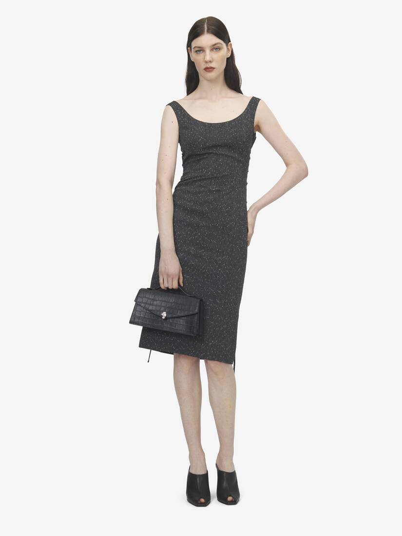 Alexander McQueen 束腰蕾丝斑点细条纹铅笔连衣裙