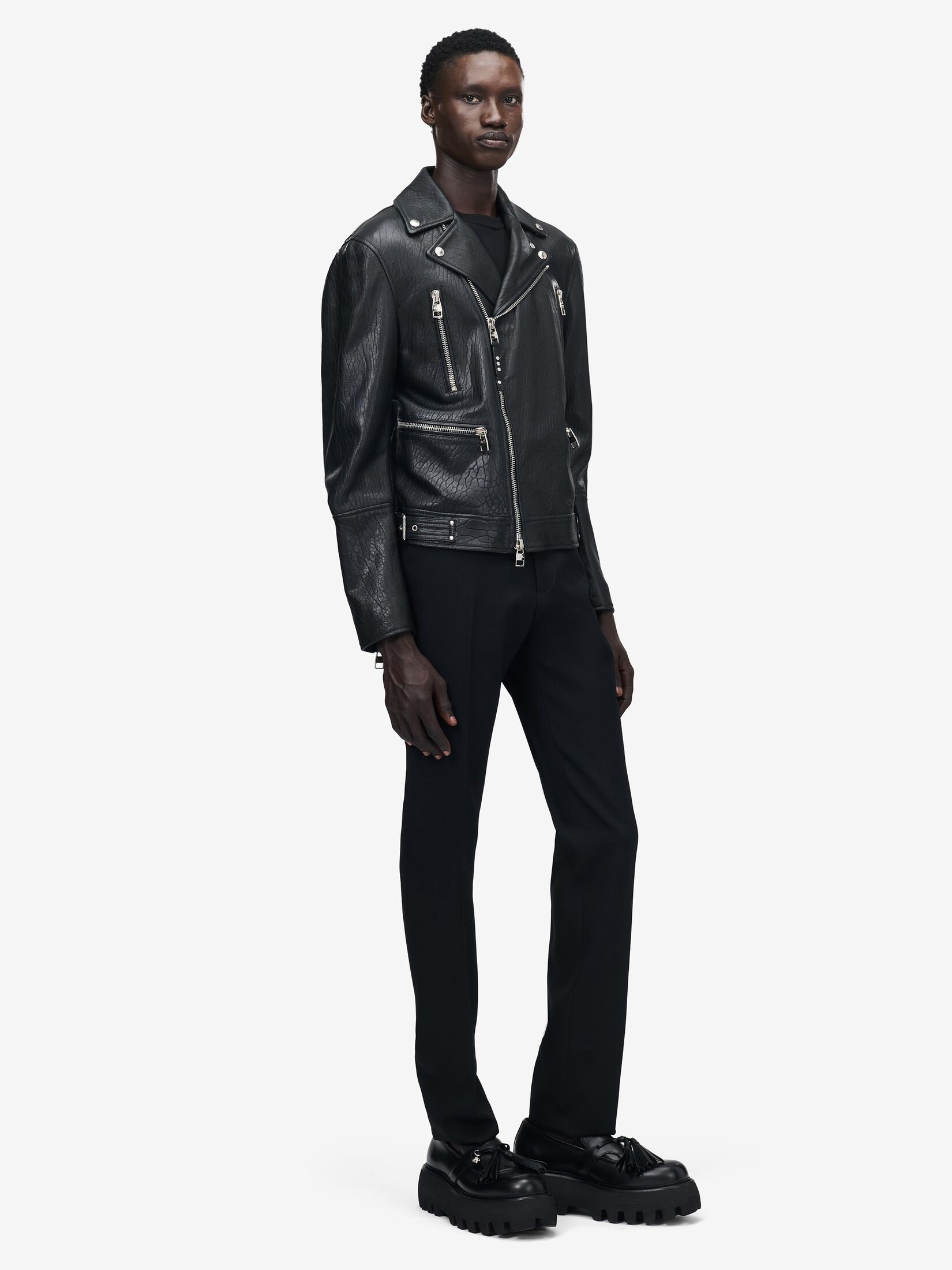 McQueen男士黑色男士McQueen 经典皮革机车夹克黑色