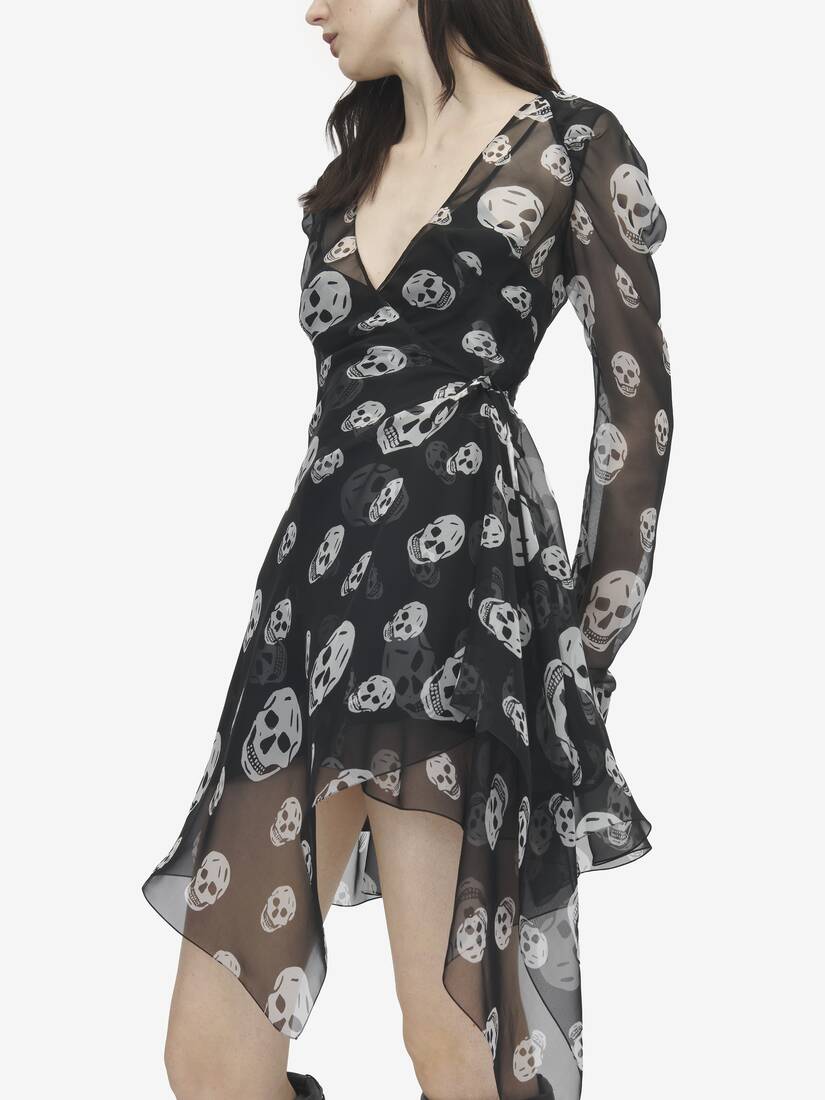 Alexander McQueen 桑蚕丝骷髅印花裹身连衣裙