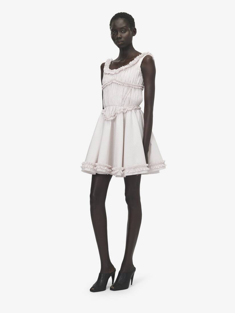Alexander McQueen 褶裥荷叶边细条纹迷你连衣裙