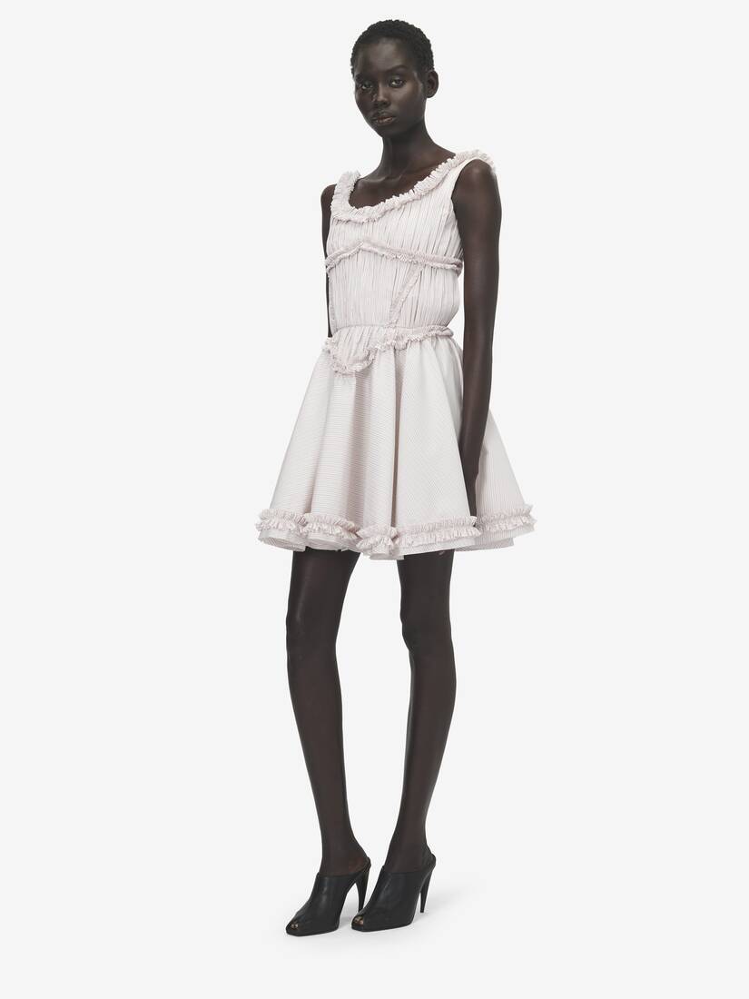 Alexander McQueen 褶裥荷叶边细条纹迷你连衣裙