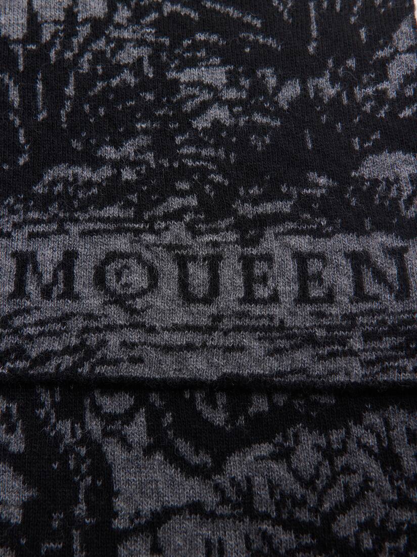 McQueen男士灰色“Tree Of Life”羊毛提花围巾