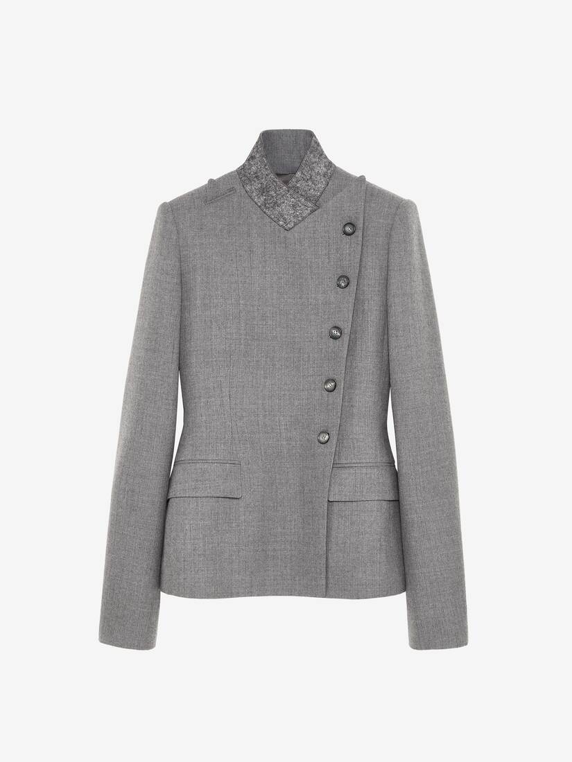 Alexander McQueen 羊毛细条纹交叠翻领夹克