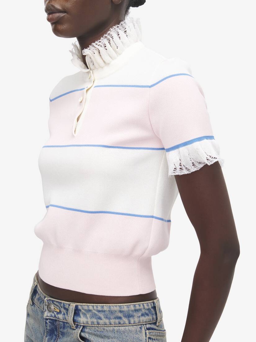 Alexander McQueen 荷叶边饰边条纹上衣