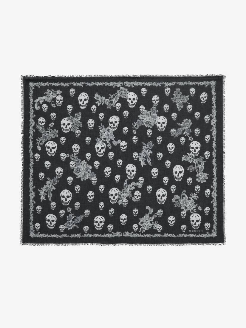 Alexander McQueen 蕾丝肋骨Skull丝巾