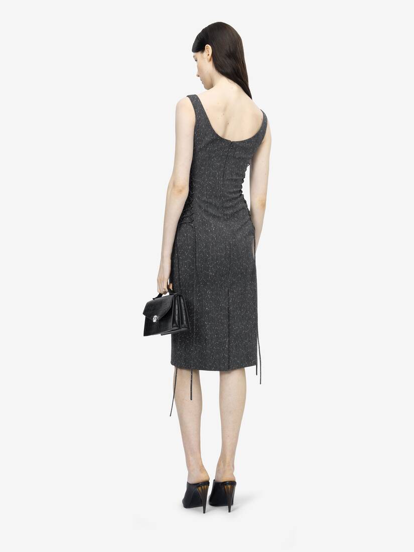 Alexander McQueen 束腰蕾丝斑点细条纹铅笔连衣裙