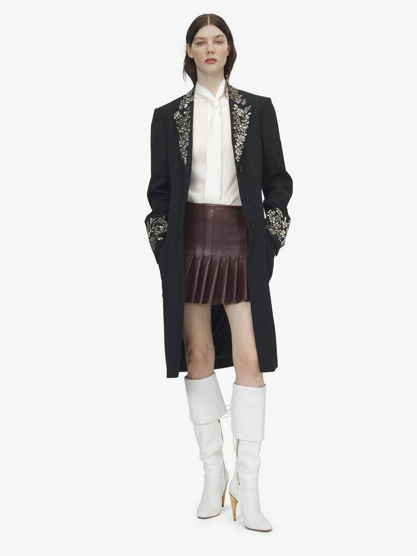 McQueen女士黑色花卉刺绣大衣