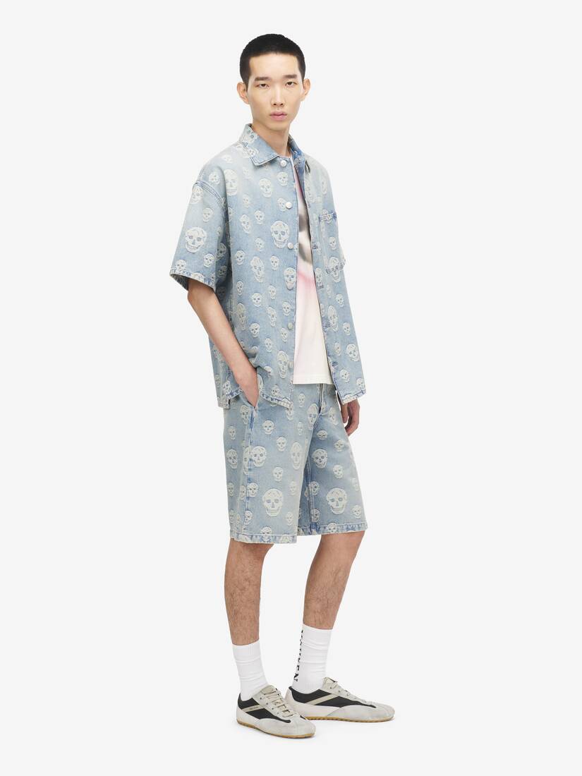 Alexander McQueen Skull提花牛仔短裤