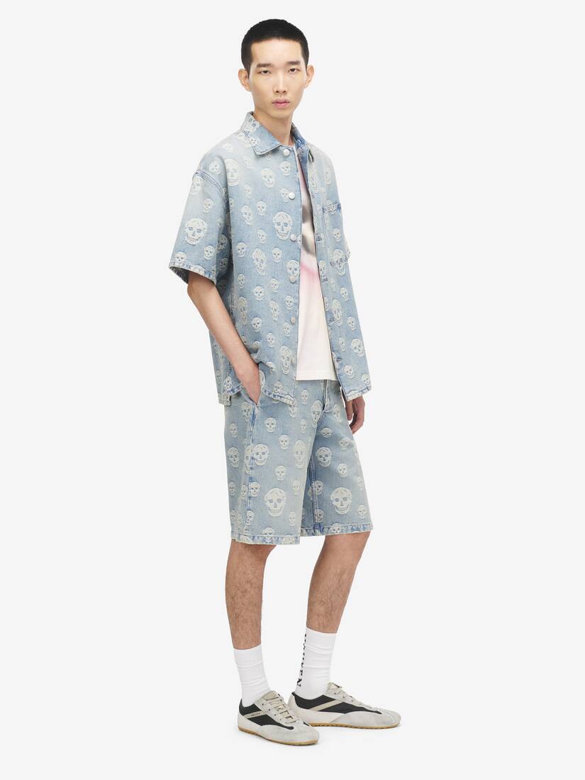 Alexander McQueen Skull提花牛仔短裤