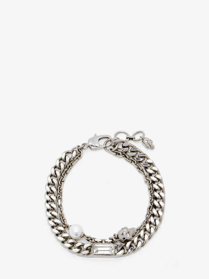 Alexander McQueen Skull & Pearl层叠链条手链