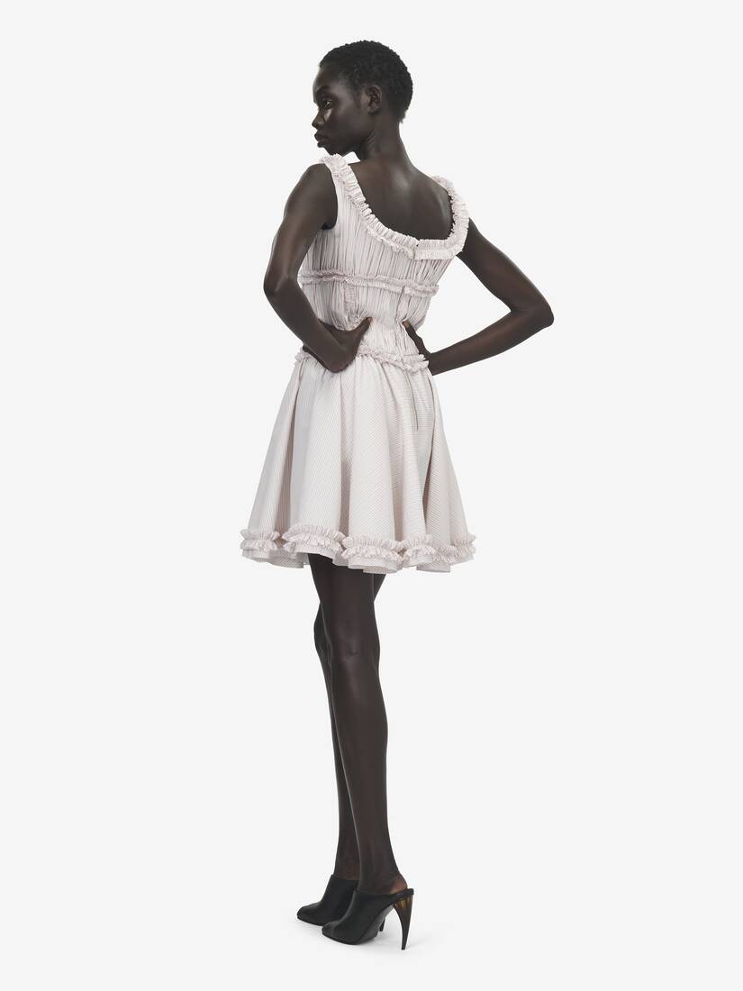 Alexander McQueen 褶裥荷叶边细条纹迷你连衣裙