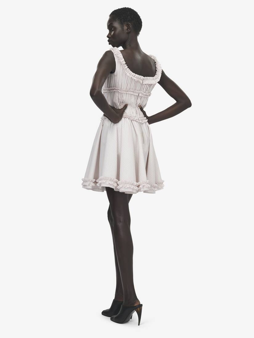 Alexander McQueen 褶裥荷叶边细条纹迷你连衣裙