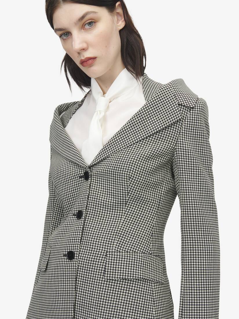 Alexander McQueen 维希格纹露肩背带夹克