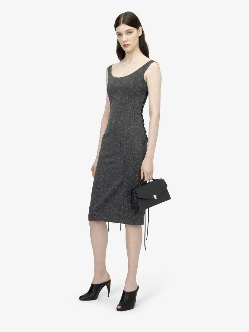 Alexander McQueen 束腰蕾丝斑点细条纹铅笔连衣裙
